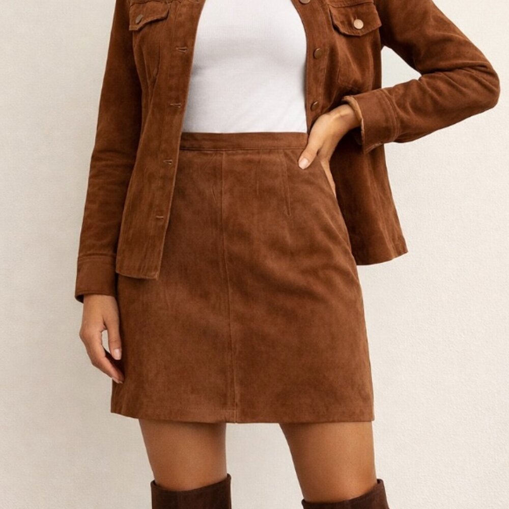 Vintage Hunt Club women's gen leather skirt brown above knee (see description )